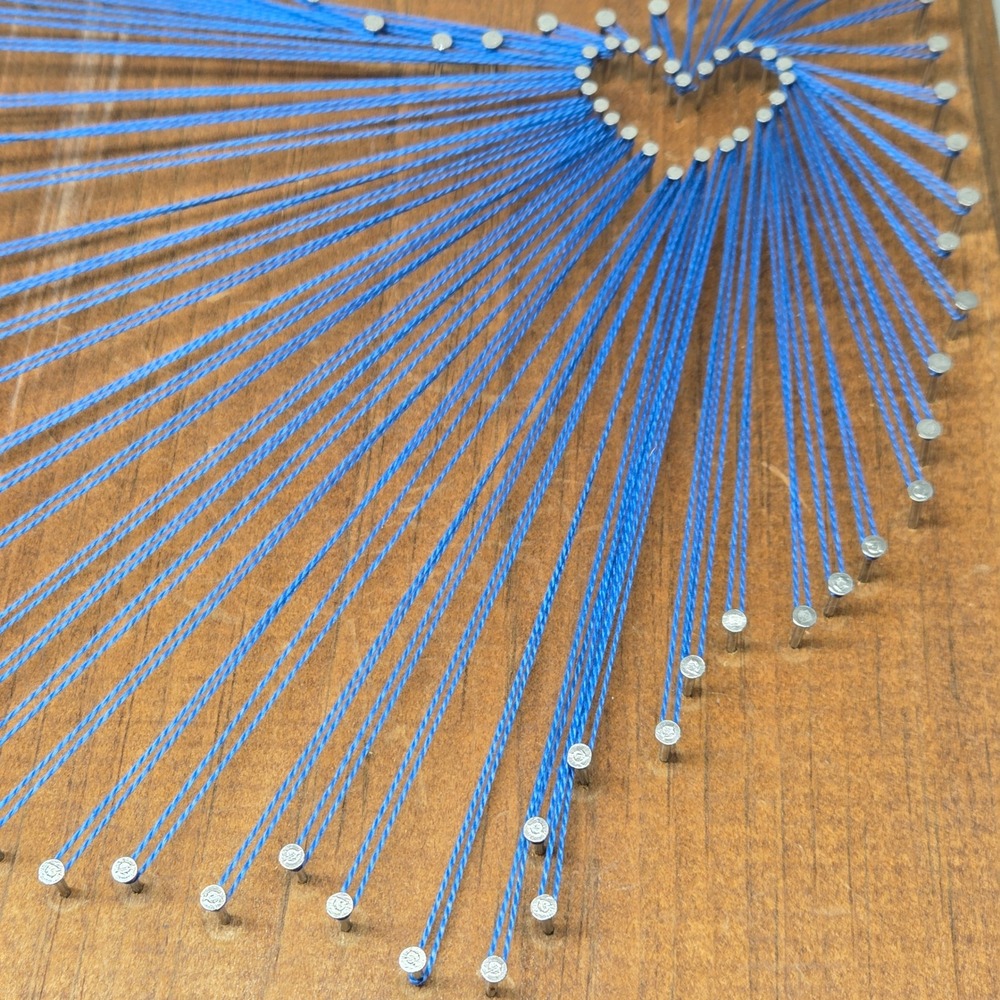 Handmade Blue Heart String Art of Ohio Wood Plaque Key Holder Wall Decor 3 Hooks - Picture 3 of 11